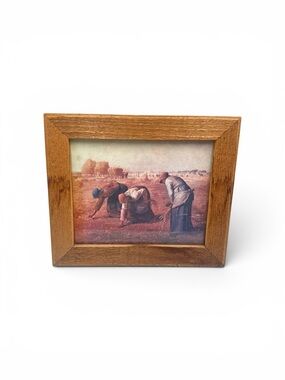 Vintage Framed Conoco The Gleaners Millet Fine Art Print Wood Frame Farm Scene